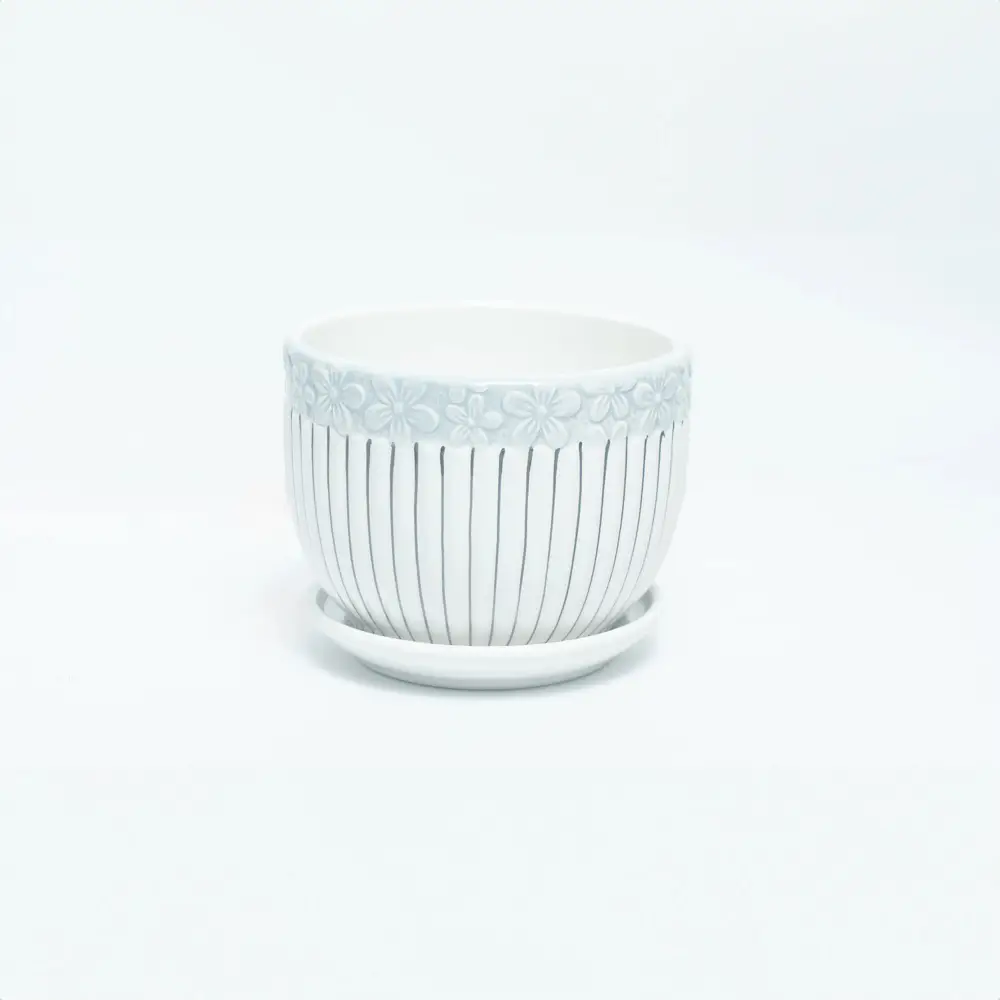 White Stripe Ceramic Pot