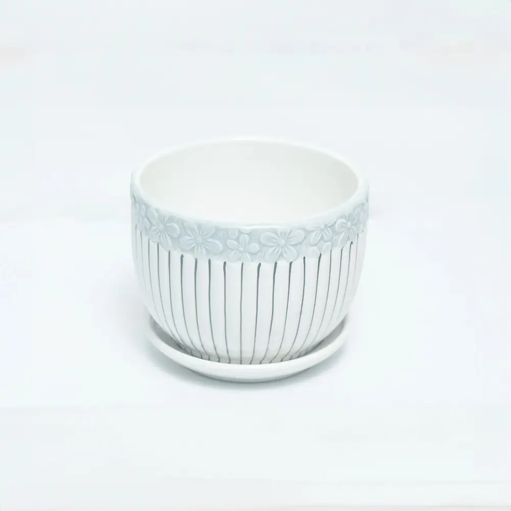 White Stripe Ceramic Pot