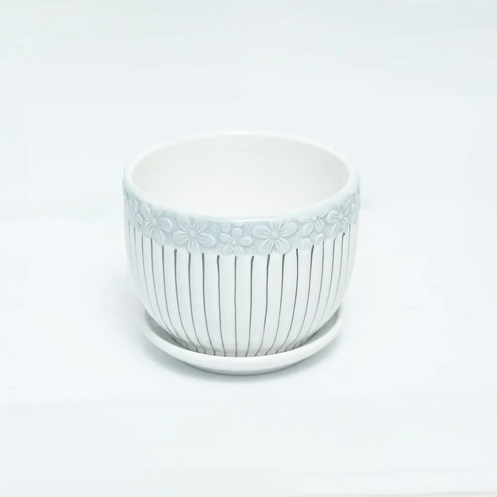 White Stripe Ceramic Pot