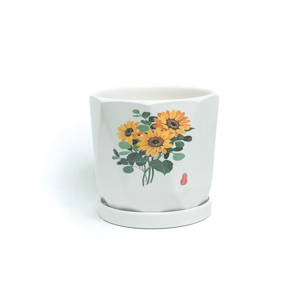 Ceramic Sun Flower Designed Pot