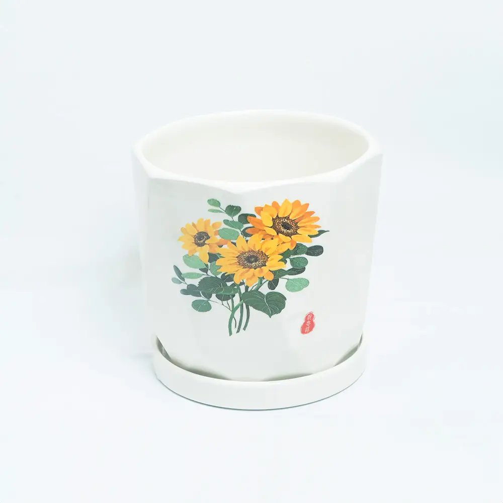 Ceramic Sun Flower Designed Pot